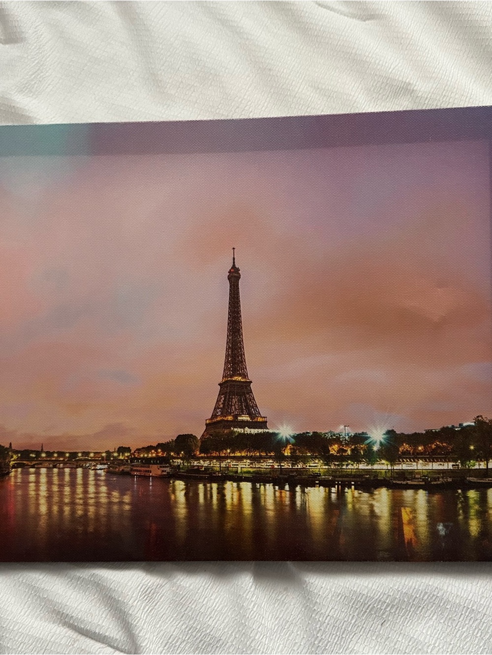 Eiffel Tower Sunset Canvas Wall Art - Pink & Purple Sky